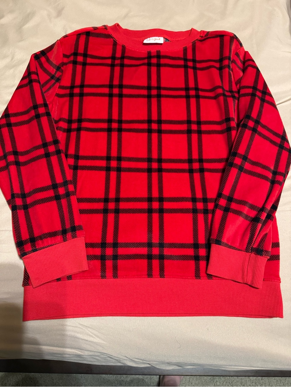 Cat & Jack Red Plaid Velour Feel Crewneck for Kids